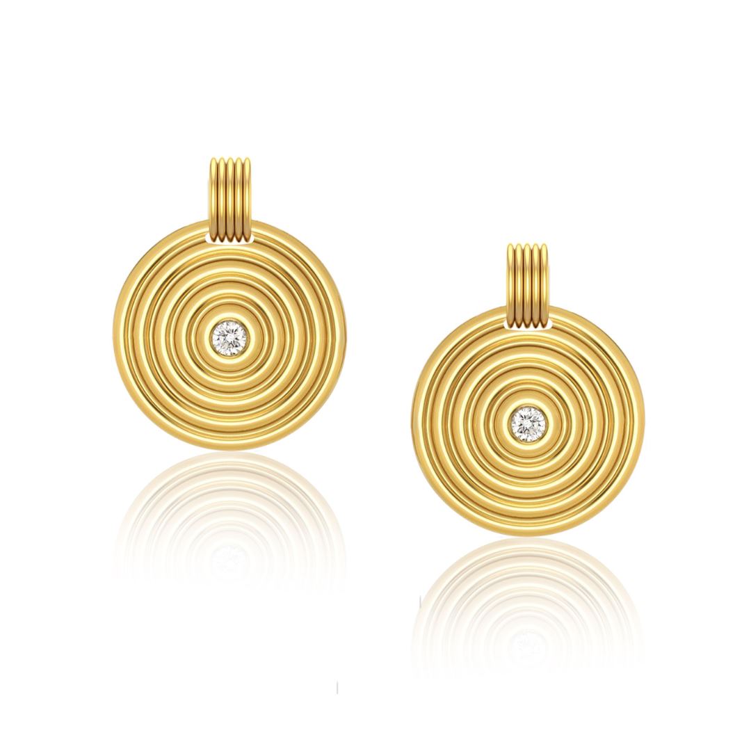 Spiral 18K Yellow Gold Pave Diamond Earrings Studs | Cadar